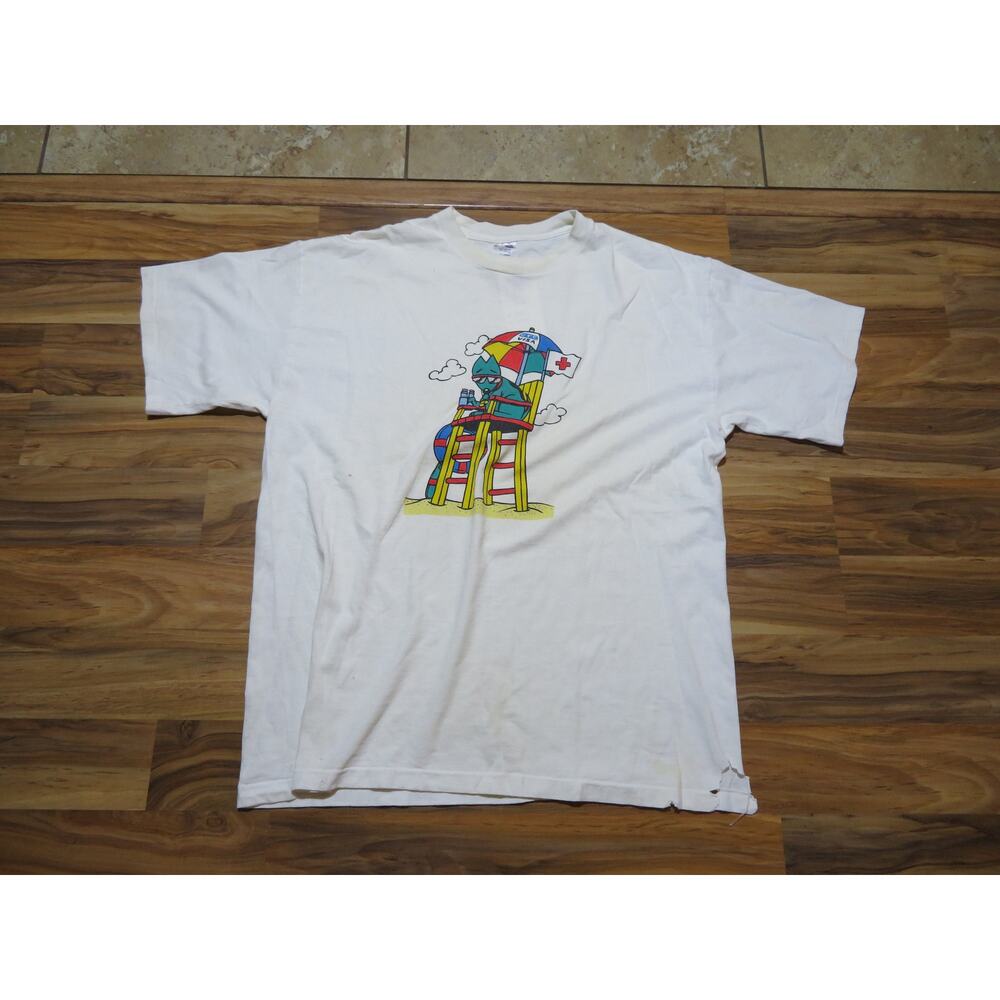 VISA GTE Dog Lifegaurd Beach White T-shirt Sz XL Vintage